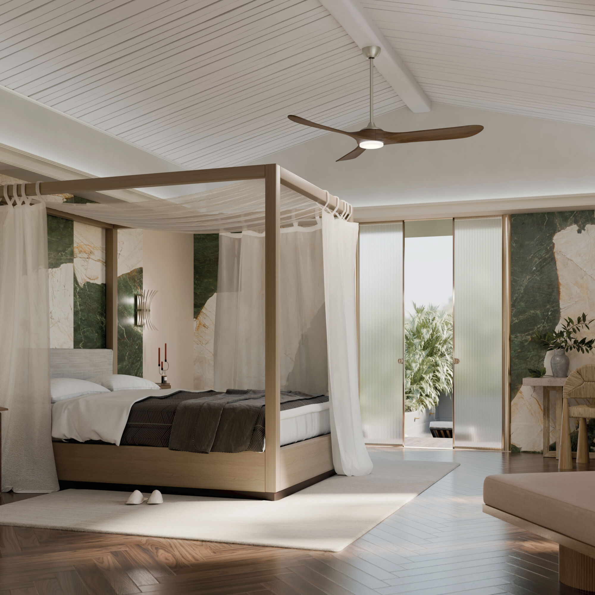 Mylo 70 inch Painted Brushed Nickel with Natural Walnut Blades Ceiling Fan